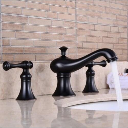 Vidric America style black finished bathroom widespread 8' cross handle sink faucet basin mixer tap three holes basin faucet