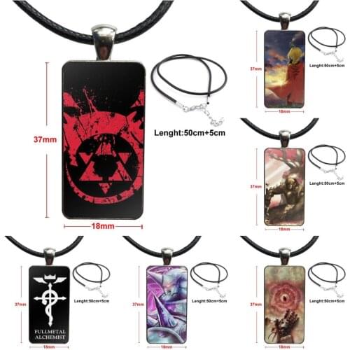 Glass Pendant Necklace Handmade Half Pendant Rectangle Necklace For Women High Quality Girls Fullmetal Alchemist Brotherhood