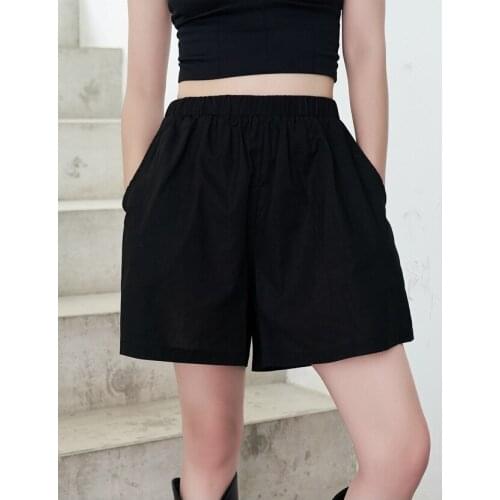 Dark black summer thin womens street casual loose and versatile elastic waist show thin short pants large pants