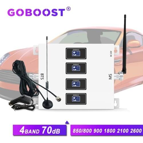 GOBOOST 70dB 4-band Car Mobile Signal Booster 4G LTE 800 GSM 900 1800 2100 Repeater 3G 850 LTE 2600 Signal Booster For Car RU BR