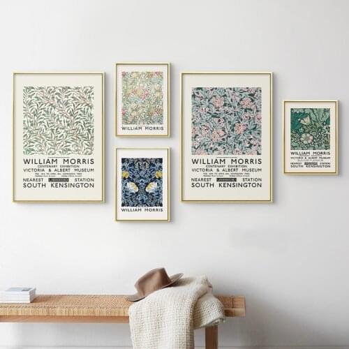 Vintage Floral Illustration William Morris Museum Exhibition Poster Canvas Painting Print Wall Art Pictures Living Room Decor