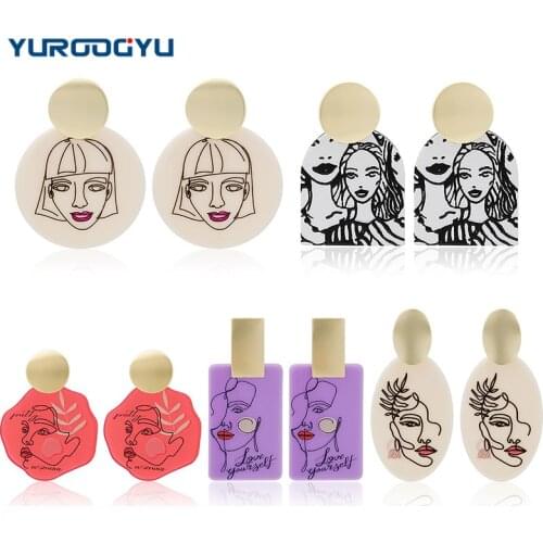 Vintage Funny Acrylic Silver Stud Earrings for Women Exaggeration Abstract Human Face Dangle Earring Girls Party Jewelry Gifts