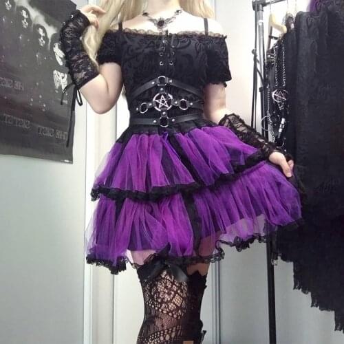 Ruibbit Y2K Mall Goth Punk Purple Mesh Belt Skirt Harajuku Sexy High Waist Cake skirt Mini Skirts Skirts Streetwear Hot Gril