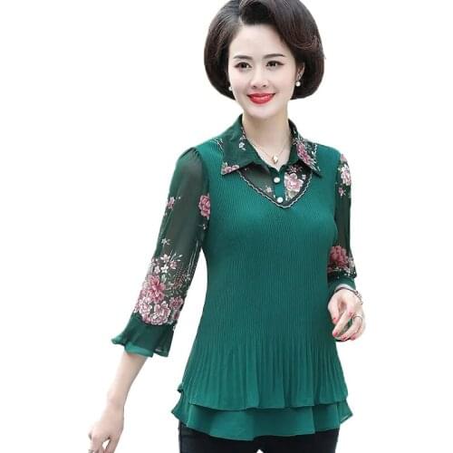 Plus Size 5XL Middle-aged Women T-shirt 2021 New Summer Printed T-shirt Loose Female Tops Mother Clothes in Sleeve Shirt Tops