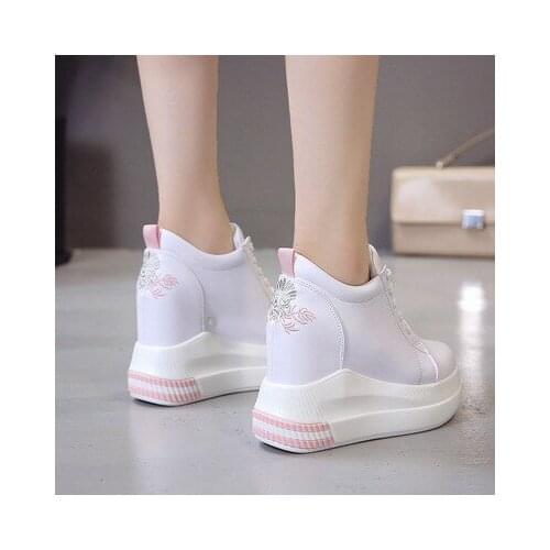 2020 Women Sneakers Casual Platform Trainers White Shoes 10CM Heels Autumn Wedges Breathable Woman Height Increasing Shoes