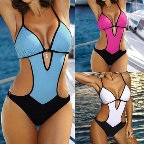 Swimsuits Woman 2021 1 Piece Women Solid Beading Bandage Padded Push-up Bathing Suit Swimwear Swimsuit Monokini Tanga Trikini