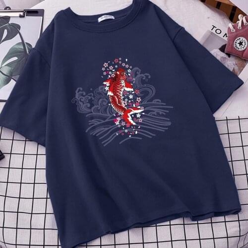 Women Koi Print Vintage Tumblr Ulzzang T Shirts Camisetas De Mujer Harajuku Tee Shirt Femme 2021 Tops Roupas Femininas Vetement
