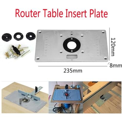 1set Router Table Insert Plate Woodworking Benches Aluminium Wood Router Trimmer Models Engraving Machine with 4 Ring Tools new