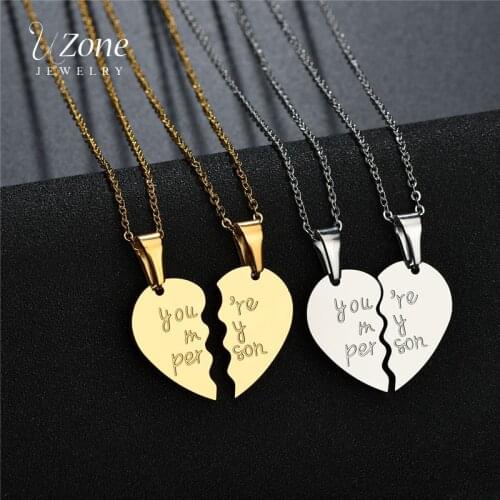 UZone 1 Pair Love Heart Pendant Necklace Stainless Steel You Are My Person Promise Necklaces For Couple Vanlentines Gift Collar