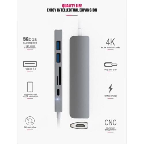 10pcs Type C Converter USB Hub for MacBook Pro Thunderbolt 3 USB 3.1 Hub with SD/Micro SD Card Reader+USB-C Charger PD Converter