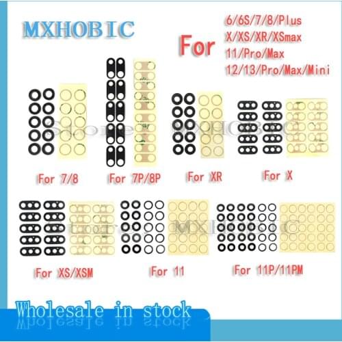 100sets/lot Back Camera Glass Lens for iPhone X XR XS 11 12 Pro Max Mini 6 6S 7 8 Plus Rear Cam Cover Ring with 3M Sticker