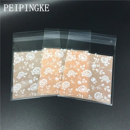 2 Sizes 100pcs Flower Rose Cookie Bag Self-adhesive Plastic Biscuits Bags Wedding Gift Candy Bag Christmas Cookie Packaging