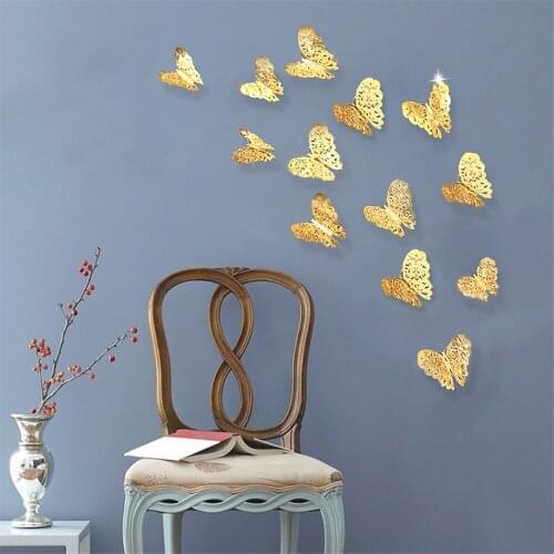 2017 NEW Set of 36pcs Butterfly Decal,Howllow out 3D butterfly stickeres , Glitter Paper Art For Home Wall Party Decoration