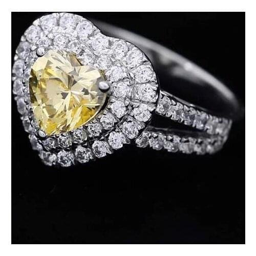 2Ct Yellow Heart Shape Engagement Ring Solid 925 Sterling Silver Wraaped In White Gold Brilliant Forever Jewelry