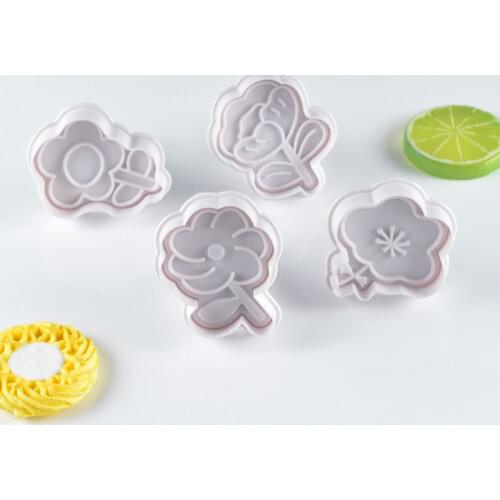 4PCs Stamp Biscuit Mold 3D Flower Cookie Plunger Cutter Pastry Decoration DIY Food Fondant Baking Mould Tool