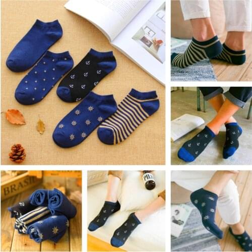 5 pairs of fashionable and breathable anchor star snow mens Navy spring and summer ship shoes comfortable cotton ankle socks