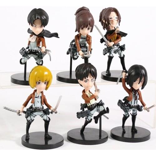 6pcs/set Attack On Titan Rivaille Levi Ackerman Mikasa Ackerman Eren Jaeger PVC Figures Model Toys
