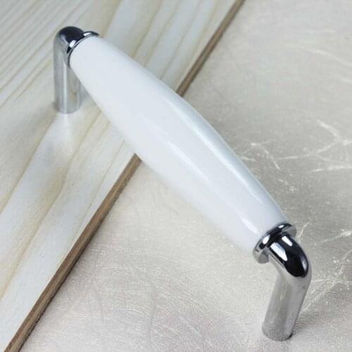 96mm modern simple white silver furniture handles white ceramic porcelain drawer kitchen cabinet pulls silver dresser knobs 3.8"