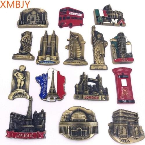 Free Shipping Wholesale Metal Refrigerator Magnet Souvenir France USA UK Italy Malaysia Dubai Belgium Kitchen HomeDecoration