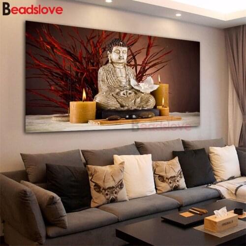 Large DIY Diamond Painting Buddha Wall Art Figure Embroidery Beads Cross Stitch Full Square Round Diamond Mosaic Home Decor