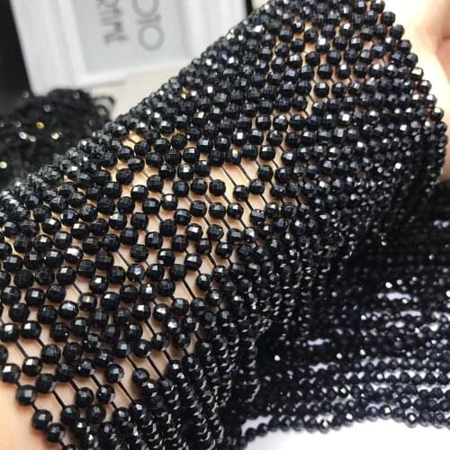 Black tourmaline round faceted 2/3/4mm for DIY jewelry making loose beads FPPJ wholesale beads nature gemstone