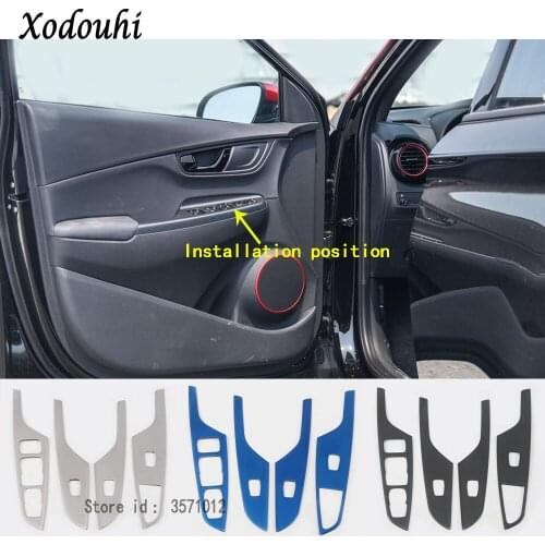For Hyundai Kona Encino Kauai 2017 2018 2019 2020 Car Door Inner Window Glass Stainless Steel Stick Switch Button Trim Frame