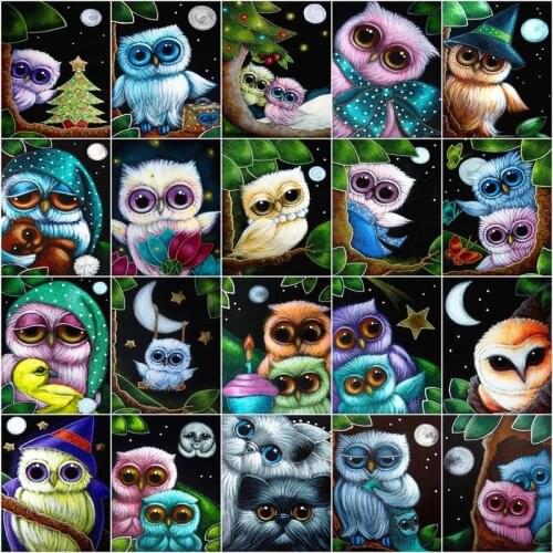GATYZTORY Oil Painting By Number Lovely Cartoon Owl Animals DIY HandPainted Wall Art Drawing Acrylic Picture By Numbers Gift Hom