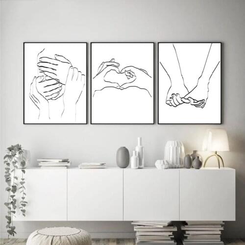 Holding Hands Simple Lines Abstract Art Canvas Painting Living Room Bedroom Cafe Internet Nordic Style Wall Art Pictures