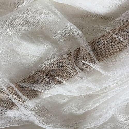 Howmay 100% pure silk tulle knitted fabric 30gsm 135cm white transparent soft tulle fabric for wedding dress