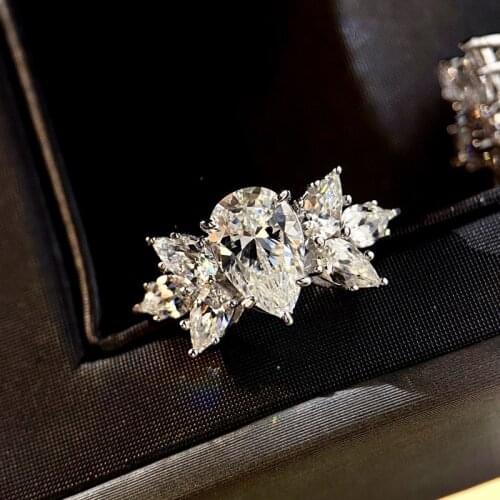 Fine Jewelry Fashion Charm Water Drop Pear Flower Rings Inlay Cubic Zirconia Women Bridal Wedding Engagement S925 Rings Size6-10