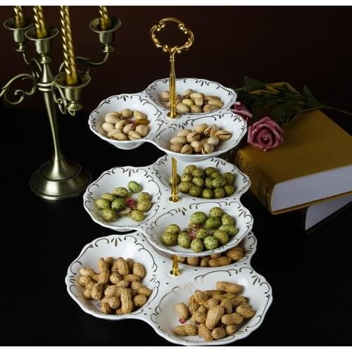 Ceramic marble three-layer dessert dish fruit cake plate wedding gift porcelain tableware Western plate Snack plate