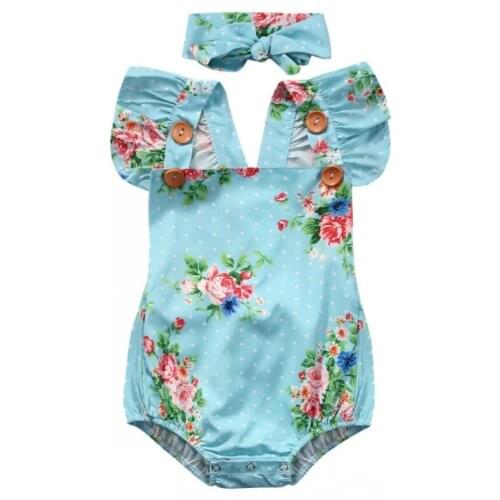 2017 Newborn Baby Girls Floral One-pieces Romper Sunsuit Headband Clothes Set Baby Clothing 0-24M