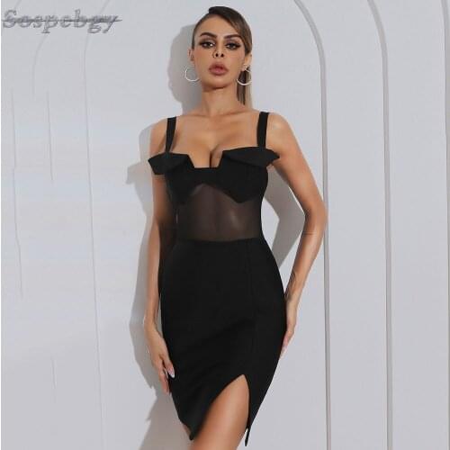 Summer Womens Sleeveless Suspenders See-through Mesh Side Open Mini Bodycon Bandage Dresses Nightclub Party Club Dress Women