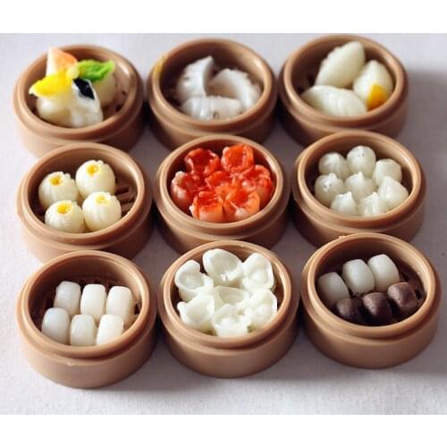 1Pcs Dollhouse Miniatures Chinese Food Steamed Buns Dim Sum Basket For Doll House Kitchen Random