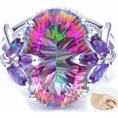 Fashion White Gold Color Oval Mystic Rainbow AAA+ Cubic Zirconia Promise Wedding Bands Rings for Women Party Jewelry Gifts