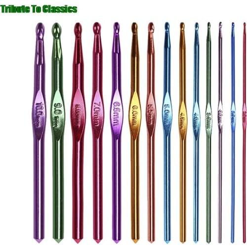 14Pcs Metal Handle Crochet Hook Knitting Needles Set Aluminum Sewing Needles Crochet Hooks Kit Multi Colour (2mm-10mm)