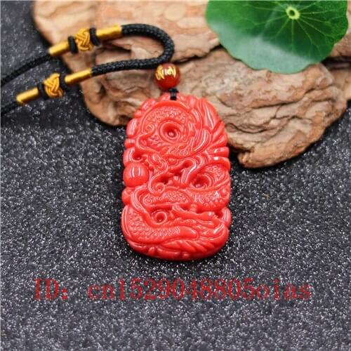 Natural Red Coral Jade Stone Dragon Pendant Necklace Chinese Jadeite Jewelry Charm Carved Amulet Fashion Gifts for Women Men