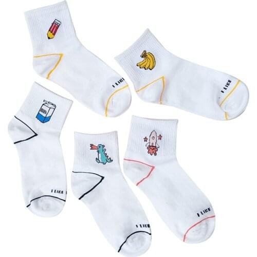 2017 Female Womens Kawaii Milk Banana Dinosaur Pencil Rocket Cartoon Socks meias Novelty Illustration Letter Cute Cotton Socks