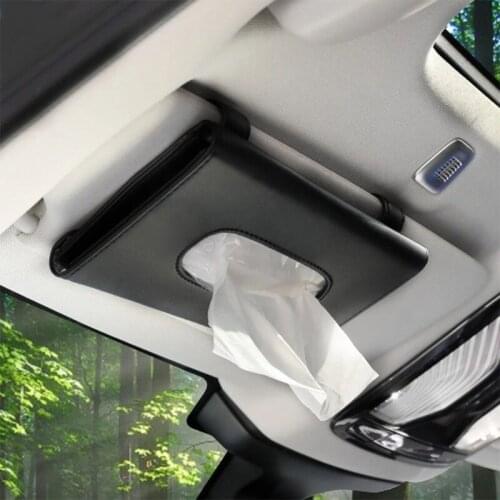 R3MD Sun Visor Hanging Tissue Box Dirt-resistant Waterproof PU Leather Automotive Tissue Holders for Vehicles