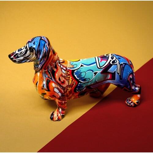 Painted Colorful Dachshund Dog Creative Home Modern Decoration Ornaments Living Room Wine Cabinet Office Decor Desktop Crafts