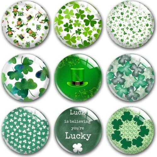 Handmade St. Patricks Day Clover Ireland Round Photo Glass Cabochons Demo Flat Back DIY Jewelry Making Findings Accessory