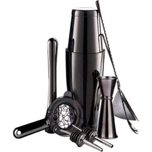 CocktailShaker 750ml Black Color 9 PCS Bar Set household party etc Color Shiny Stainless Steel Boston Cocktail Shaker Set