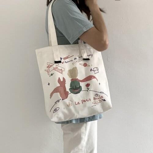 Little Prince Canvas Tote Bag Shoulder Shopping Bag for Women Female Grocery Handbag