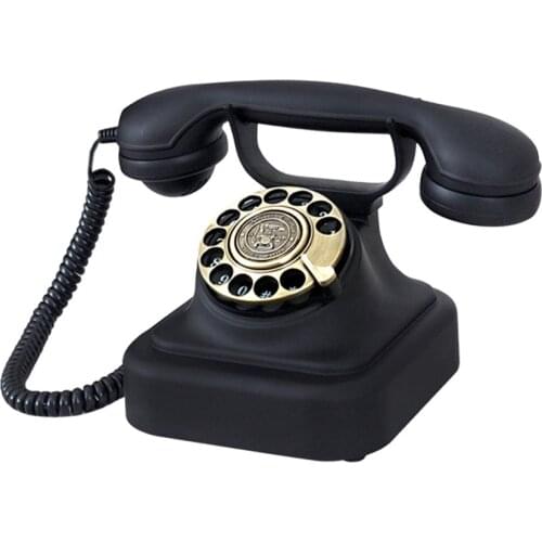 Rotary Dial Telephone with Mechanical & Electronic Bell, Redial, Retro Classic Corded Phone Vintage Fixed Telephone, Black