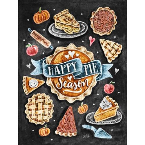 Thanksgiving Cake Pumpkin Pie Diamond Painting Round Full Drill DIY Mosaic 5D Embroidery Cross Stitch Chalk Blackboard Word
