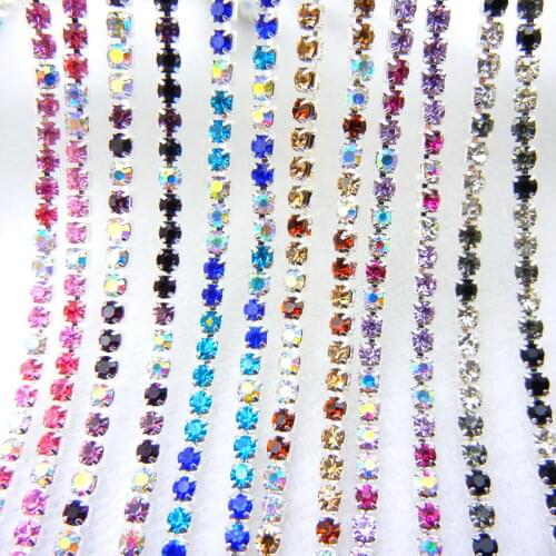High density 5yards/Roll Silver claw colors mix ss6 2mm ss8 2.5mm ss10 2.8mm ss12 3mm rhinestone chain Sew On glue on trim