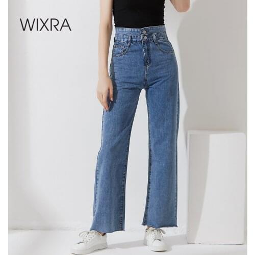 Wixra High Waist Jeans Women Straight Korean Chic Vintage Casual New Street Style Denim Pants Trousers Pantalon Femme Clothing