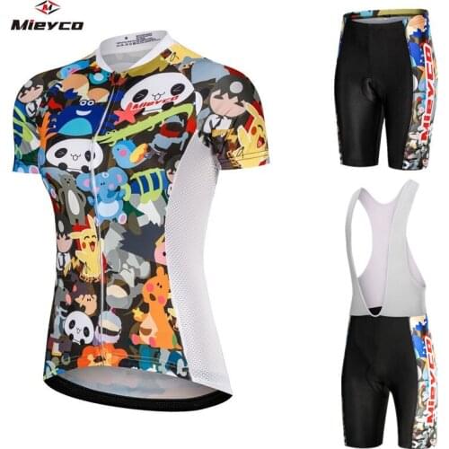 Cycling Clothing Woman Full Zipper Cycling Jersey Cartoon Breathable Bicycle Clothes Summer Cycling 2020 MTB Gym Jersey Bib Set