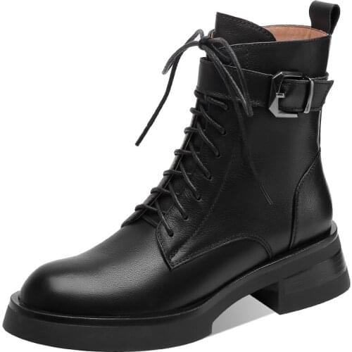 Autumn Winter Ankle Motorcycle Boots Women Shoes Thick Bottom Elegant Women Boots Short Plush Genuine Leather Platform BlackA231