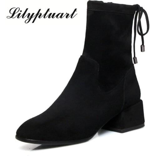 2019 European and American style sheep anti-velvet material zipper closure short boots round head thick with womens boots